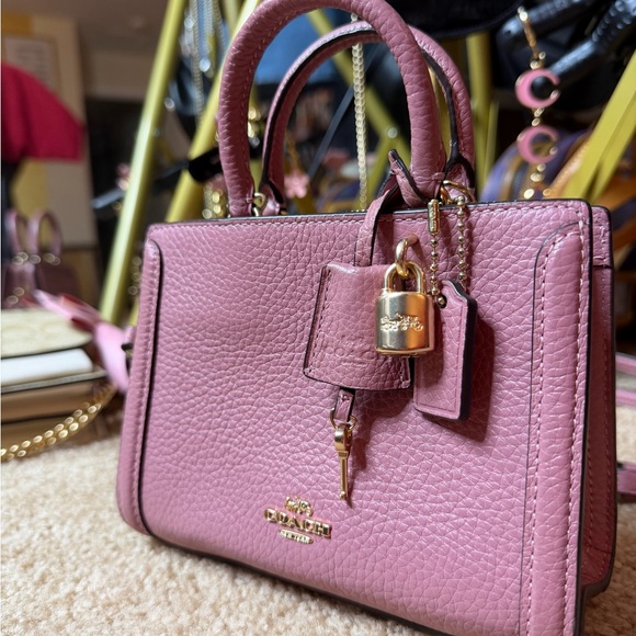 Coach Mini Zoe Satchel Pink Pebbled Leather Lock Key Crossbody Style 8015 - Picture 12 of 16